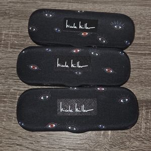 Nicole Miller Hard Clamshell Eye Glass Case Black W/Pink Interior Lot of 3.